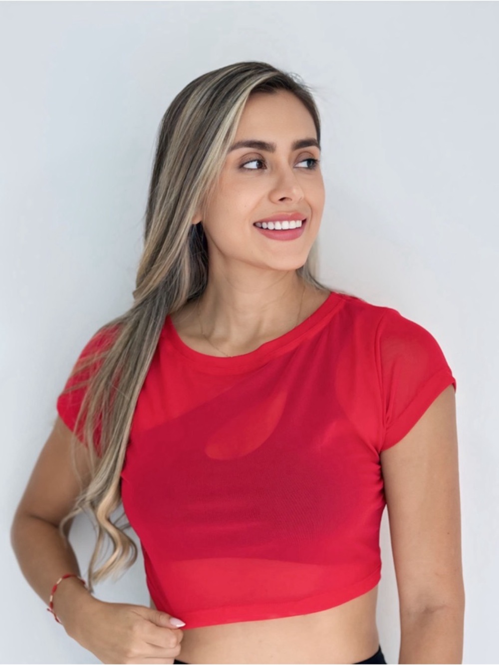 Red Sheer Crop Top - Women's Casual Tee